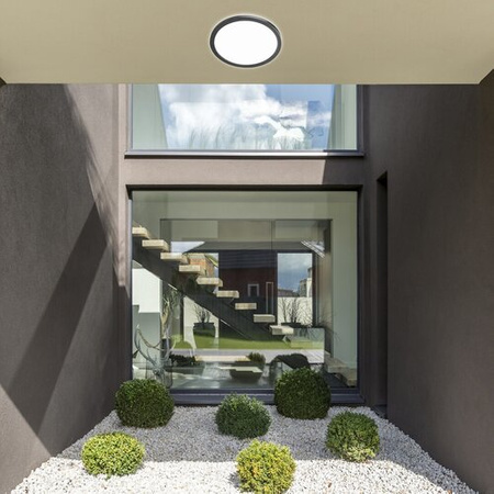 Lampa Sufitowa LED Ogrodowa Zewnętrzna INVERNESS 15W CCT DIM IP44 Wi-Fi Plafon Okrągła Biało-Czarna RABALUX