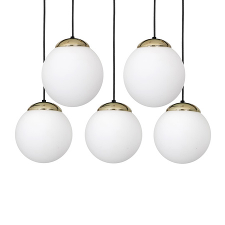 Lampa wisząca SPARTA 5xE14 Biała Kula Złote Elementy Milagro MLP64501 Metal + Szkło