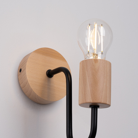Lampa Ścienna Kinkiet 1x E27 Naturalne Drewno Czarna Timbo Peach Puff SL.1668 Sollux