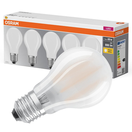 5x Żarówka LED A60 E27 6.5W = 60W 806lm 2700K Ciepła 300° BASE Osram