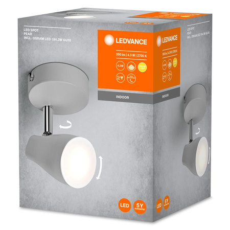 Lampa Sufitowa LED Reflektor Regulowany Punktowy 4.3W 210lm 3000K Ciepła Szary Spot Ledvance