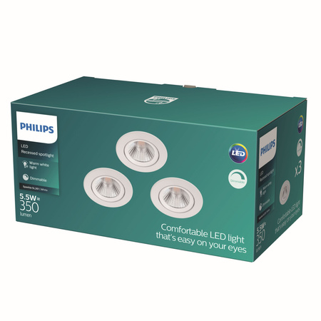 3x Oprawa Podtynkowa Wpuszczana LED 5.5W 350lm 2700K Biała Sparkle Philips