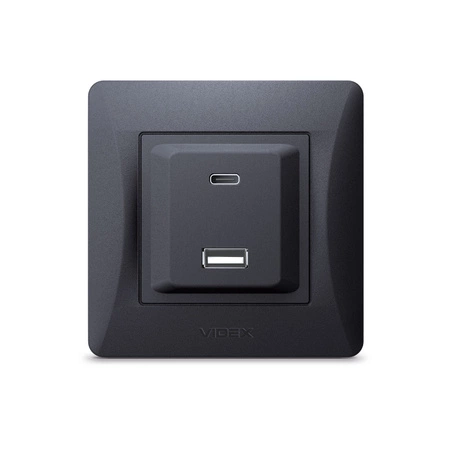 Gniazdo z Ramką USB-A + USB-C 20W 16A Natynkowe Czarne BINERA VIDEX