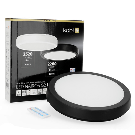 Plafon LED Łazienkowy Sufitowy Natynkowy 24W 2280lm 4000K 120° z Czujnikiem Ruchu i Zmierzchu Czarny IP65 Nairos Kobi