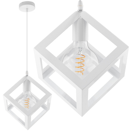 Lampa Wisząca Sufitowa TALUS Geometryczna Zwis Kostka do LED 1x E27 Biała LUMILED