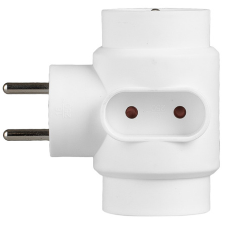 Rozgałęźnik Sieciowy Elektryczny 1x Euro 2P + 2x 2P+0 Złodziejka 3 Gniazdka Z Uziemieniem VAYOX