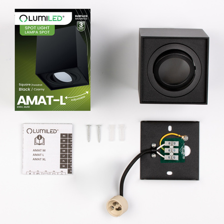 Oprawa Natynkowa HALOGENOWA Spot Tuba Ruchoma GU10 Kwadratowa Czarna 115mm AMAT-L LUMILED