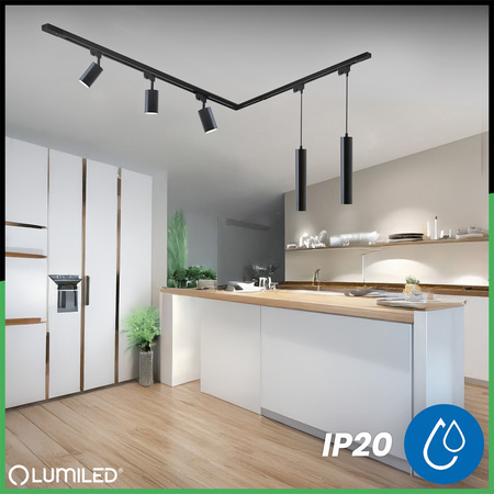 Zestaw Szyna Oświetleniowa Szynoprzewód 3m + 5x Reflektor Szynowy GU10 + Łącznik Kątowy Czarny LUMILED