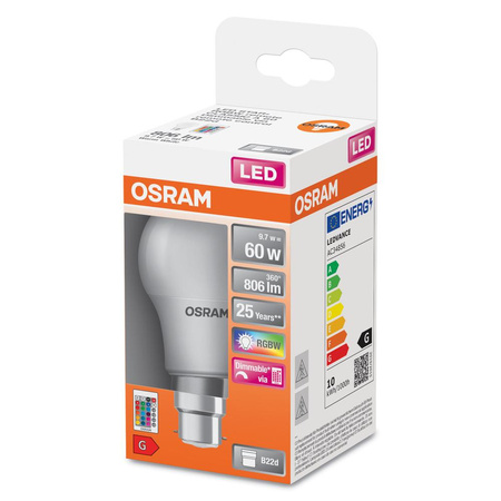 Żarówka LED A60 B22d 9.7W = 60W 806lm 2700K RGBW 200° Ściemnialna Pilot Retrofit Filament Osram