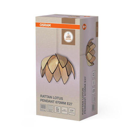Lampa Sufitowa Wisząca Zwis Dekoracyjna E27 Beżowa Decor Rattan Lotus Osram