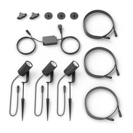 Zestaw 3x Reflektor Ogrodowy Wbijany LED 8W 590lm IP65 White and Color Ambiance RGB + TW Czarna Inteligentna SMART Zigbee Bluetooth Lily Philips HUE