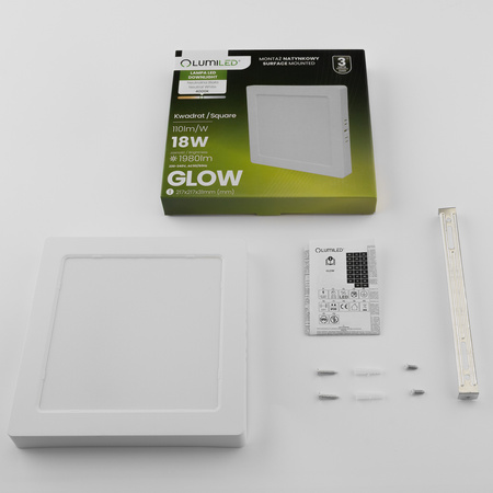 Oprawa Natynkowa Lampa LED Sufitowa 18W Kwadrat 4000K GLOW Biała LUMILED