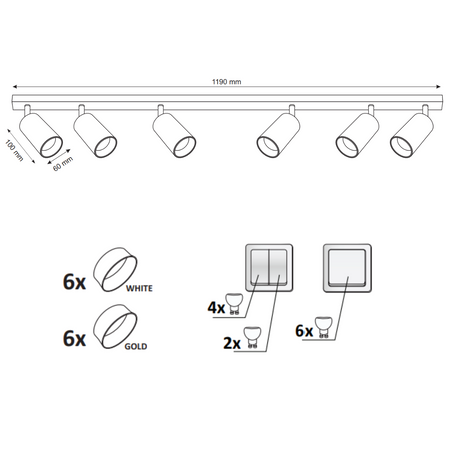 Lampa Listwa Oprawa Sufitowo-Ścienna LED 6xGU10 MARIBEL Biały Goldlux