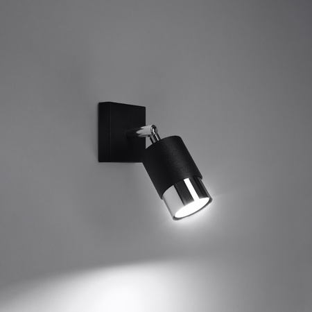 Lampa Ścienna Oprawa Natynkowa Kinkiet GU10 SPOT TUBA Reflektor Ruchoma Tubularna Czarna Chrom Nowoczesna Nero Sollux