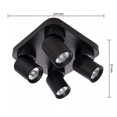 Lampa Sufitowa Ścienna TIMO Kinkiet Reflektor Oprawa Halogenowa Ruchoma 4xGU10 Czarny Kwadratowy LVT