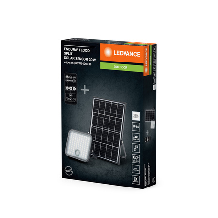 Naświetlacz Solarny Reflektor LED Lampa Zewnętrzny 30W 4500lm 4000K IP65 Czarny Z Czujnikiem Ruchu i Zmierzchu Endura Ledvance