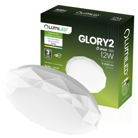 Plafon LED Lampa Sufitowa Natynkowa 12W IP44 Okrągły GLORY 2 DIAMENT 26cm LUMILED