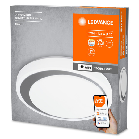 Plafon LED lampa sufitowa szara ORBIS Moon 32W 3300lm ciepła-zimna 48cm SMART+ WiFi LEDVANCE