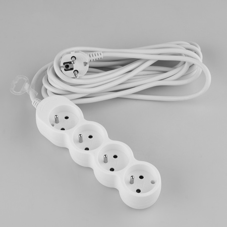 Przedłużacz Sieciowy Kabel z Uziemieniem Listwa Zasilająca 4 Gniazda 5m Biały Sznur Lendo Lumiled