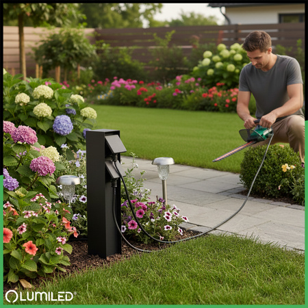 Słupek Ogrodowy IBERI Zewnętrzny Stojący 230V 2x Gniazdo Sieciowe IP65 LUMILED