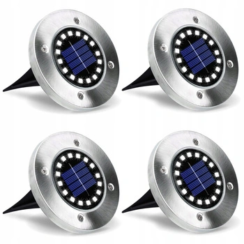 Zestaw 4x Lampki Solarne Ogrodowe LED Wbijane Dyski Dogruntowe 0.96W 6500K Zimna z Czujnikiem Zmierzchu Srebrna IP44 Masterled
