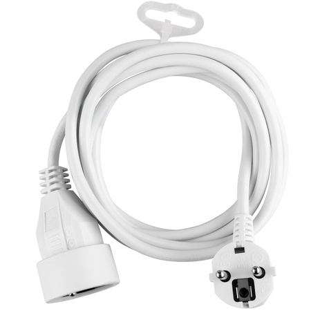 Przedłużacz Sieciowy Kabel z Uziemieniem Listwa Zasilająca 1 Gniazdo 3m Biały Sznur Lendo Lumiled