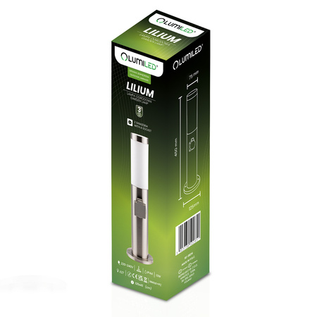 Lampa Ogrodowa Zewnętrzna E27 INOX SŁUPEK 45cm z Gniazdem 230V Lilium LUMILED