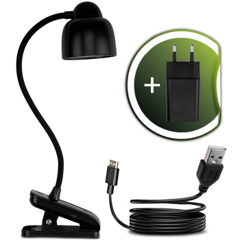 ZESTAW Lampka Biurkowa LED 5W CCT Kreślarska Stołowa Szkolna TESA 2 Czarna + Adapter USB 5V/1A DC LUMILED