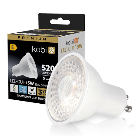 Żarówka LED GU10 Reflektor 5W 450lm 6500K Zimna 80° Premium Kobi