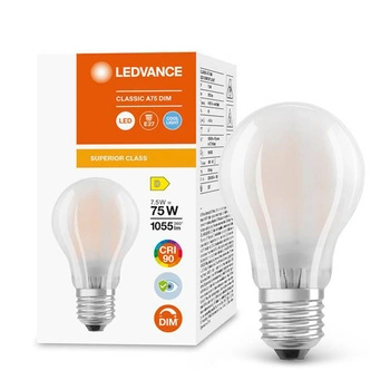 Żarówka LED E27 A60 7,5W = 75W 1055lm 4000K Neutralna 300° CRI90 Filament Mleczna Ściemnialna LEDVANCE Superior