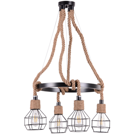 Lampa Wisząca Sufitowa ROPE ALEGRA 4x E27 Żyrandol Loft Stal + Sznur Czarna GOLDLUX (Polux)