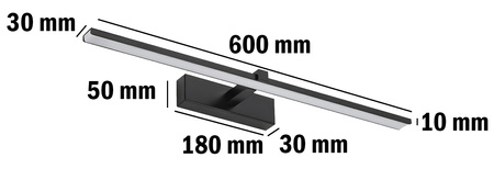 Lampa nad Lustro VENUS Kinkiet LED Łazienkowa 12W 840lm Czarna Neutralna 60 cm