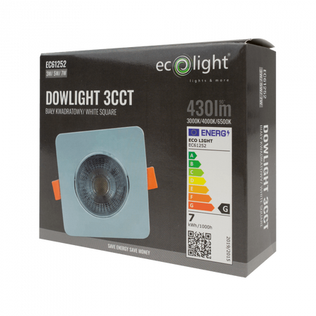 Oprawa Podtynkowa Wpuszczana LED 3W / 5W / 7W CCT Biała Kwadratowa DOWNLIGHT Ecolight