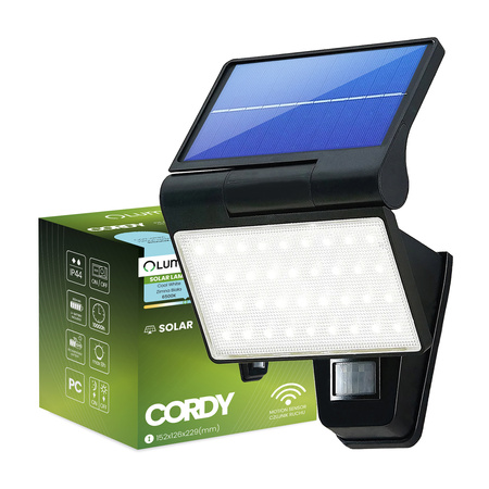 Naświetlacz Solarny Lampa Elewacyjna LED 6500K IP44 Czujnik Ruchu i Zmierzchu CORDY LUMILED