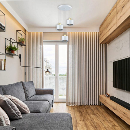 Lampa Sufitowa Oprawa Wisząca 3x E27 Okrągła Biała Złota Elza Masterled