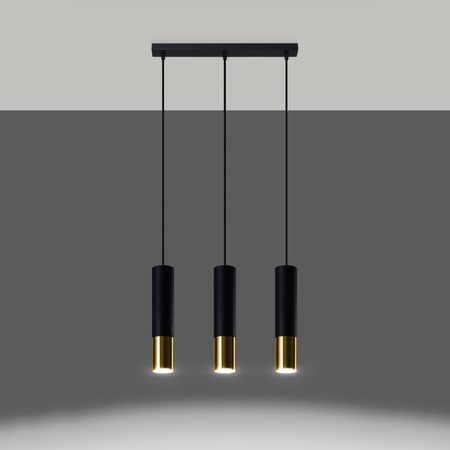 Lampa Sufitowa Oprawa Natynkowa SPOT TUBA 3x GU10 Wisząca Zwis Tubularna Czarna Złota Nowoczesna Loopez Sollux