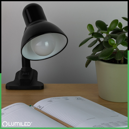 Lampka Biurkowa Stołowa Regulowana LIRIA Szkolna Nocna E27 Klips Czarna LUMILED