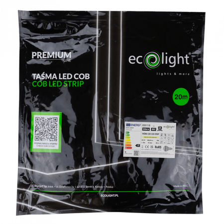 Taśma LED Pasek COB 9W/m 945lm/m 480LED/m 12V 3000K Ciepła IP67 Rolka 20m Ecolight