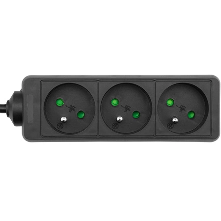 Przedłużacz Sieciowy Wtyk - 3x Gniazdo z Uziemieniem Listwa Zasilająca 1,5m 3x1mm 13A Czarny