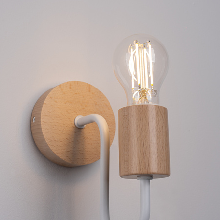 Lampa Ścienna Kinkiet 1x E27 Naturalne Drewno Biała Timbo Peach Puff SL.1664 Sollux