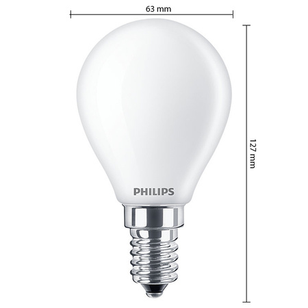 Żarówka LED Kulka E14 P45 6.5W = 60W 806lm 2700K Ciepła Filament Mleczna PHILIPS