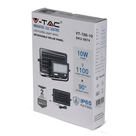 Naświetlacz LED 10W 4000K IP65 + Panel Solarny USB IP65 VT-788-10 V-TAC