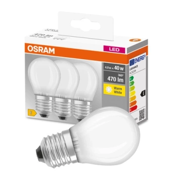 3x Żarówka LED P45 Kulka E27 4W = 40W 470lm 2700K Ciepła 300° BASE Osram