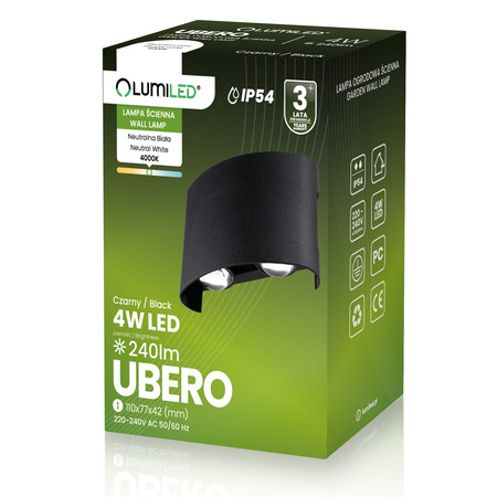 Lampa Ogrodowa Zewnętrzna Kinkiet Elewacyjny 4W LED IP54 Góra Dół UBERO LUMILED