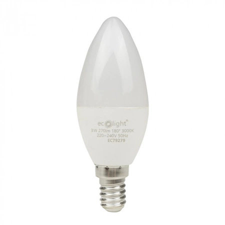 Żarówka LED Świeczka B37 E14 3W 270lm 3000K Ciepła Ecolight