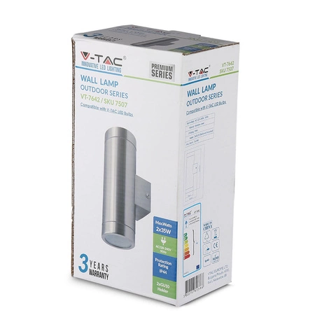 Lampa Ogrodowa Oprawa Elewacyjna Kinkiet GU10 IP44 Góra/Dół Srebrny VT-7642 V-TAC