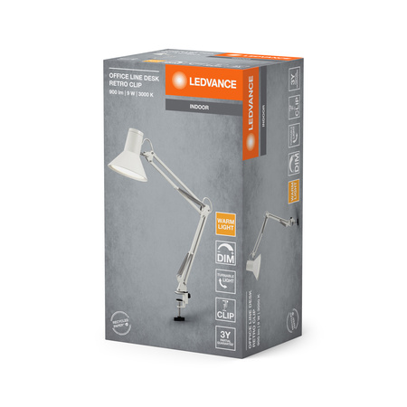 Lampa Stołowa Biurkowa LED Klips Regulowana 9W 617lm 3000K Ciepła Ściemnialna Biały Office Line Ledvance