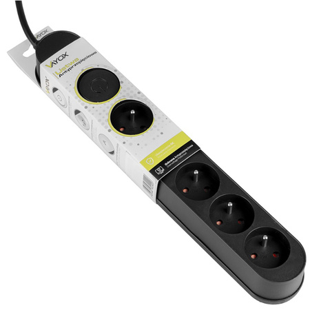 Przedłużacz z Układem Przeciwprzepięciowym 1.5M 5GN Sieciowy Czarny Listwa Zasilająca + Wyłącznik