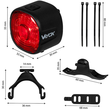 Lampka Latarka Rowerowa Tylna Czerwona SMART USB-C 6 Trybów IP66 MOCNA VAYOX