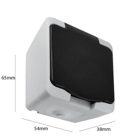 Gniazdo Hermetyczne Pojedyńcze Natynkowy z Klapką 2P+Z Schuko AQUATIC MINI IP54 ORNO Biało- Czarny